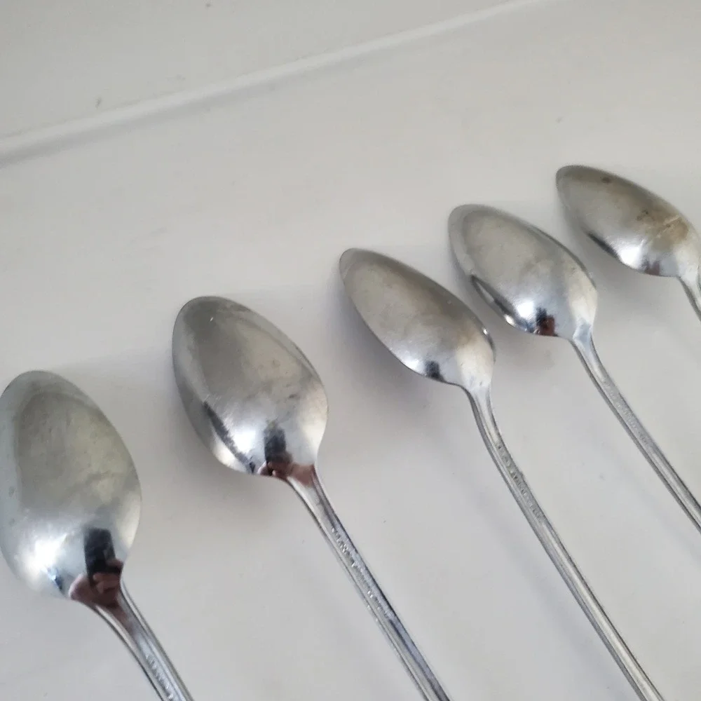Vintage NS Co Stainless Plate Iced Tea Spoons Set of 5 Art Deco Long Handle